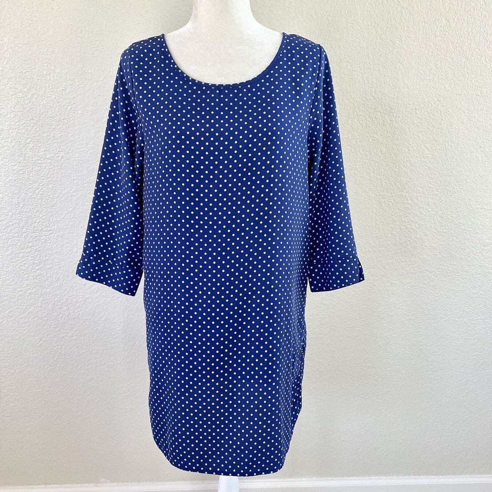 Everly Navy Blue & White Polka Dot Straight Shift Dress Size Medium Career Party